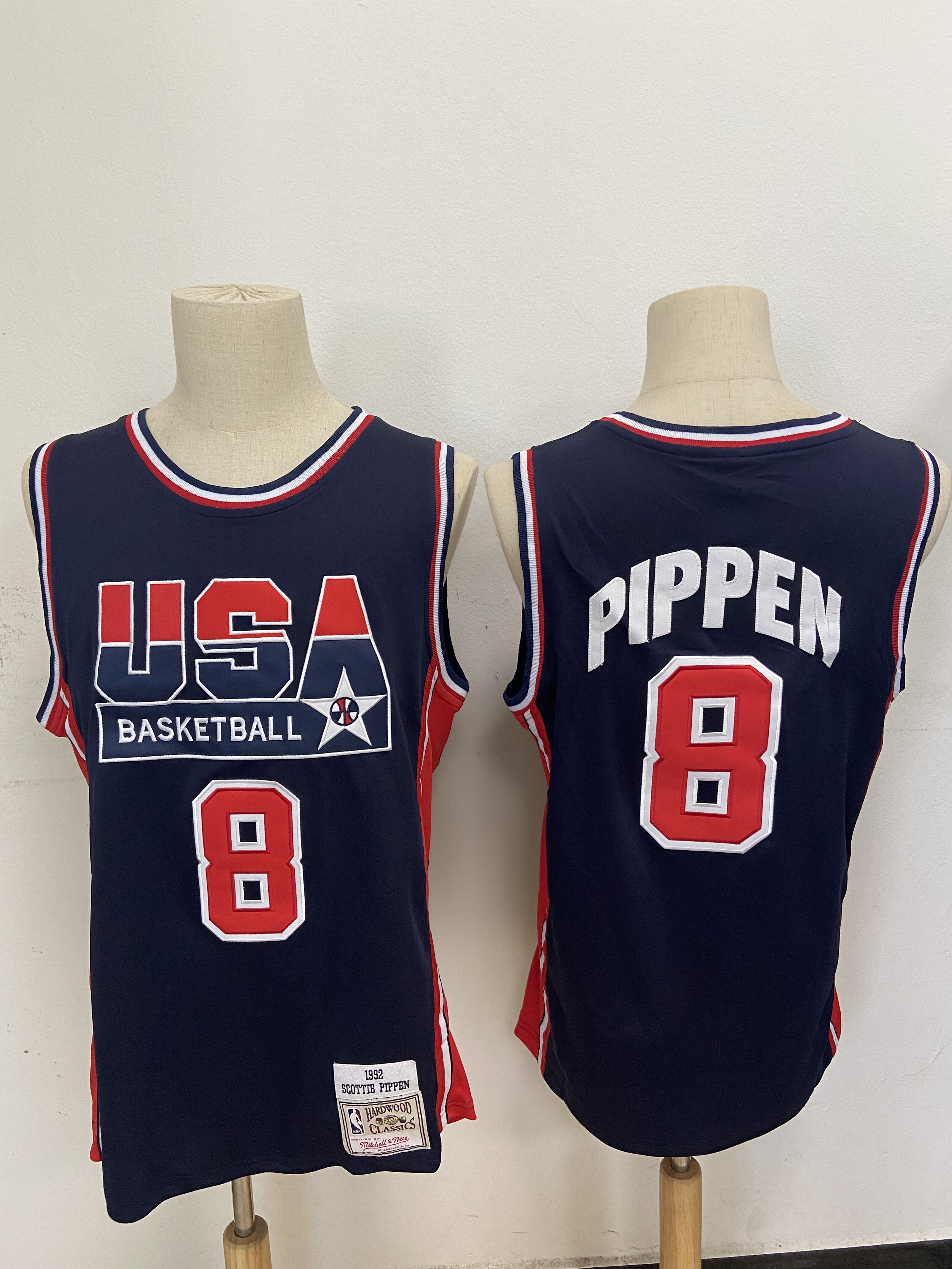 Cheap Men USA Basketball 8 Pippen Blue Stitched Throwback NBA Jersey